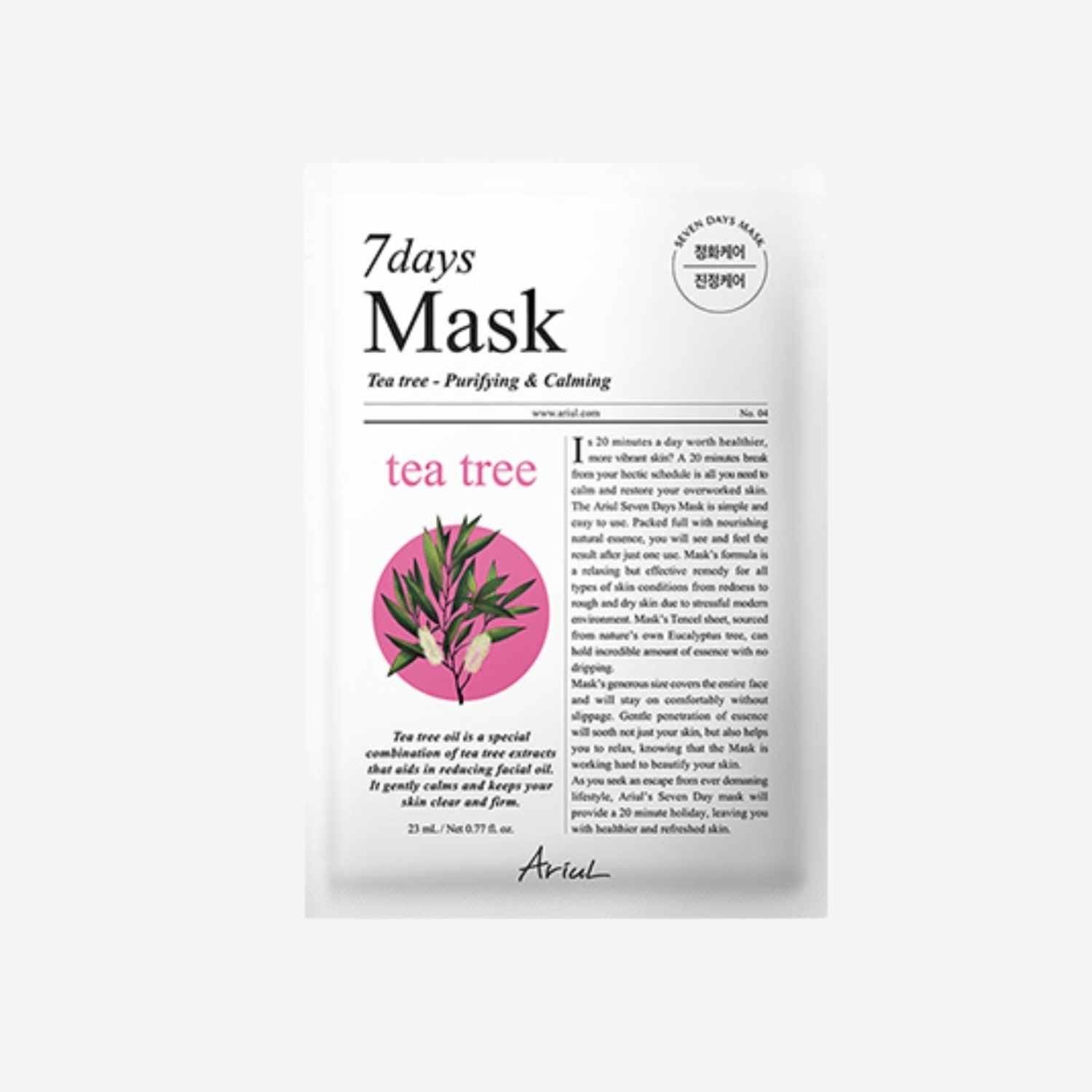 Ariul 7 Days Mask Tea Tree – sheet mask mot kviser og uren hud som beroliger huden