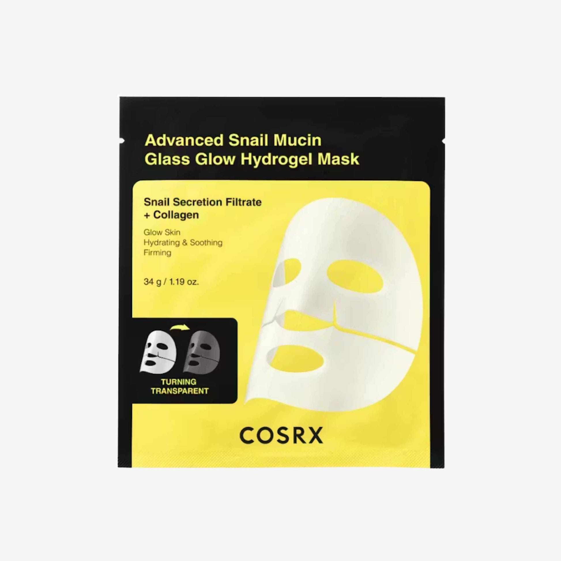 COSRX Advanced Snail Mucin Glass Glow Hydrogel Mask 1 stk ansiktsmaske i hydrogel som gir fukt og bidrar til en jevn og frisk hud