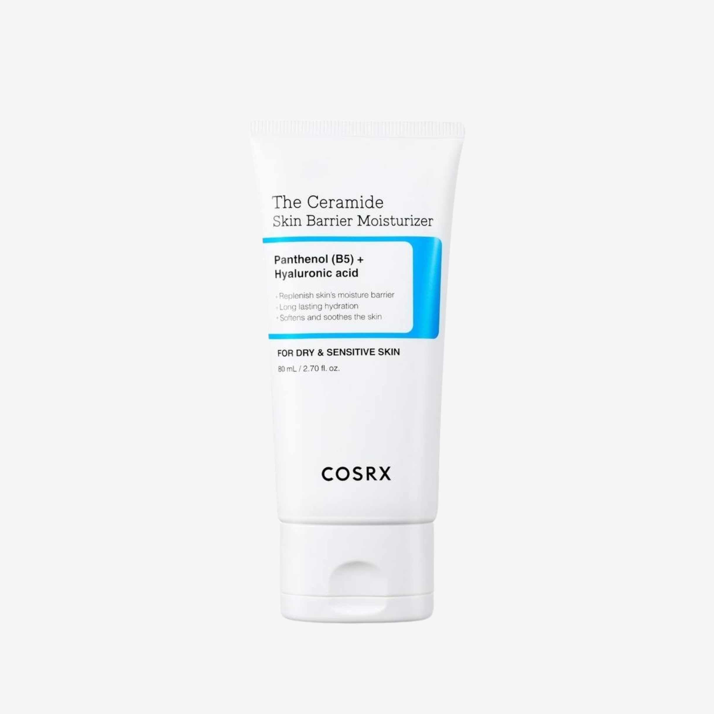 COSRX The Ceramide Skin Barrier Moisturizer 80 ml ansiktskrem i tube med kremet konsistens som gir fukt og bidrar til en myk og smidig hud