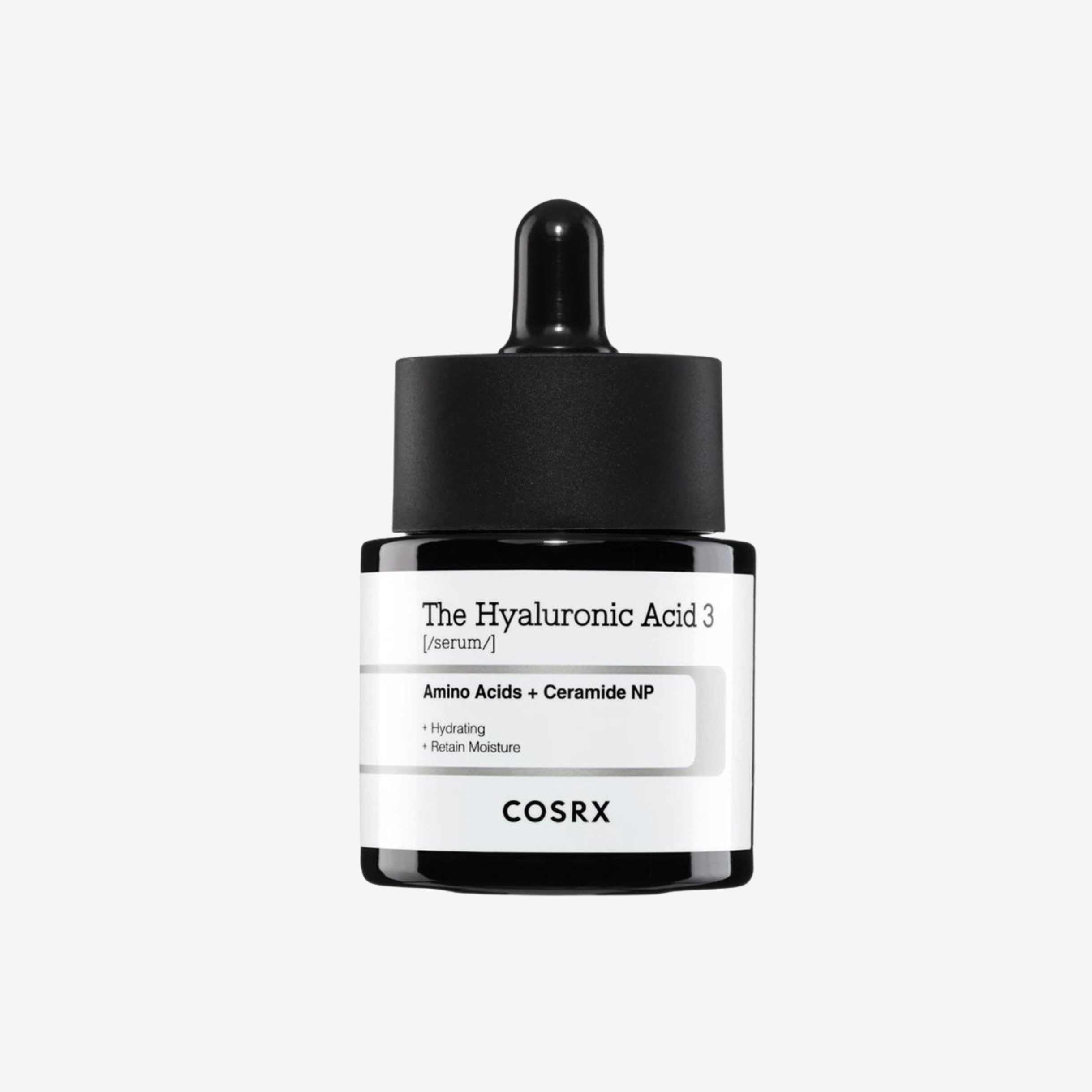 COSRX The Hyaluronic Acid 3 Serum 20 ml ansiktsserum i glassflaske med pipette som gir fukt og bidrar til en myk og jevn hud