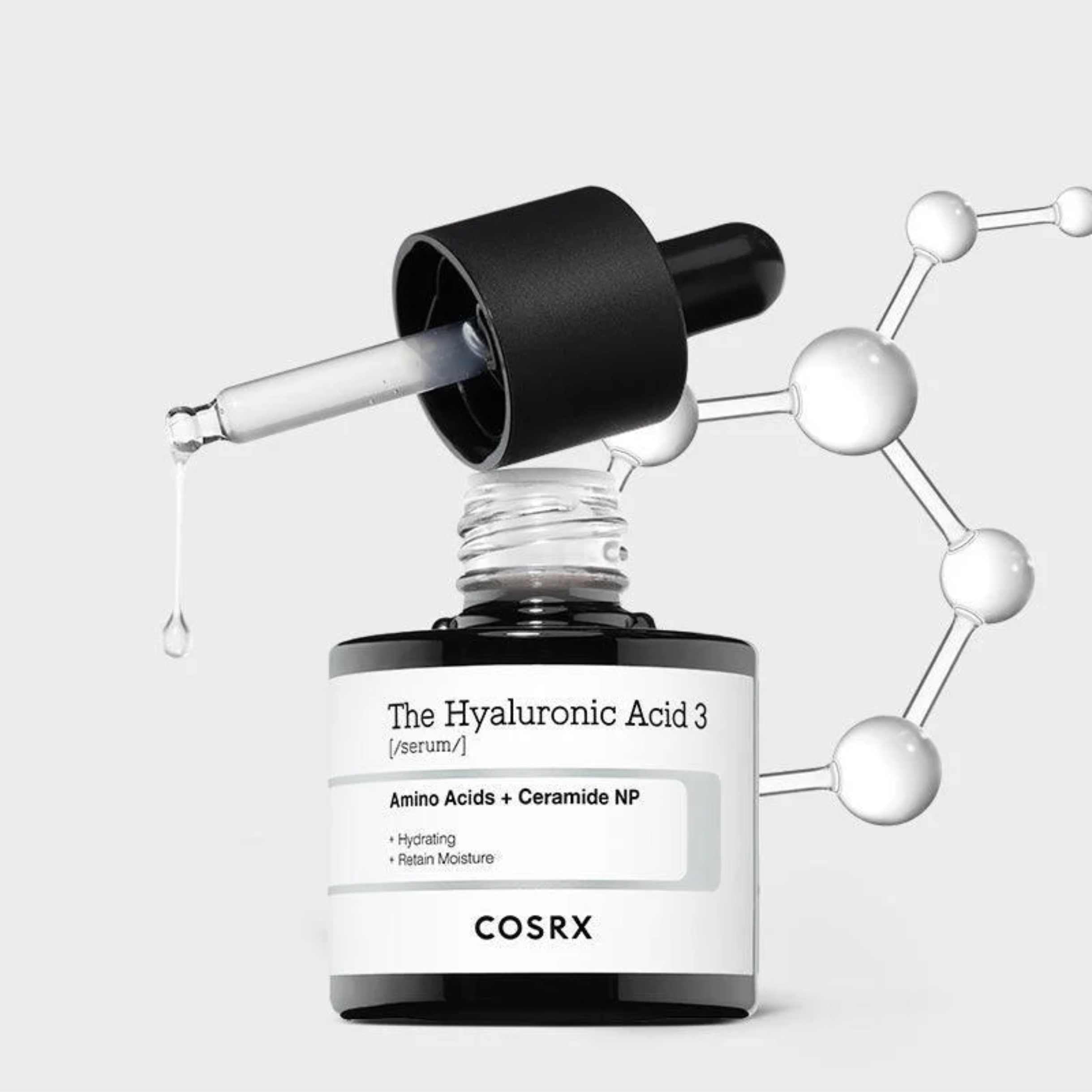 Hyaluronic serum i flaske med pipette