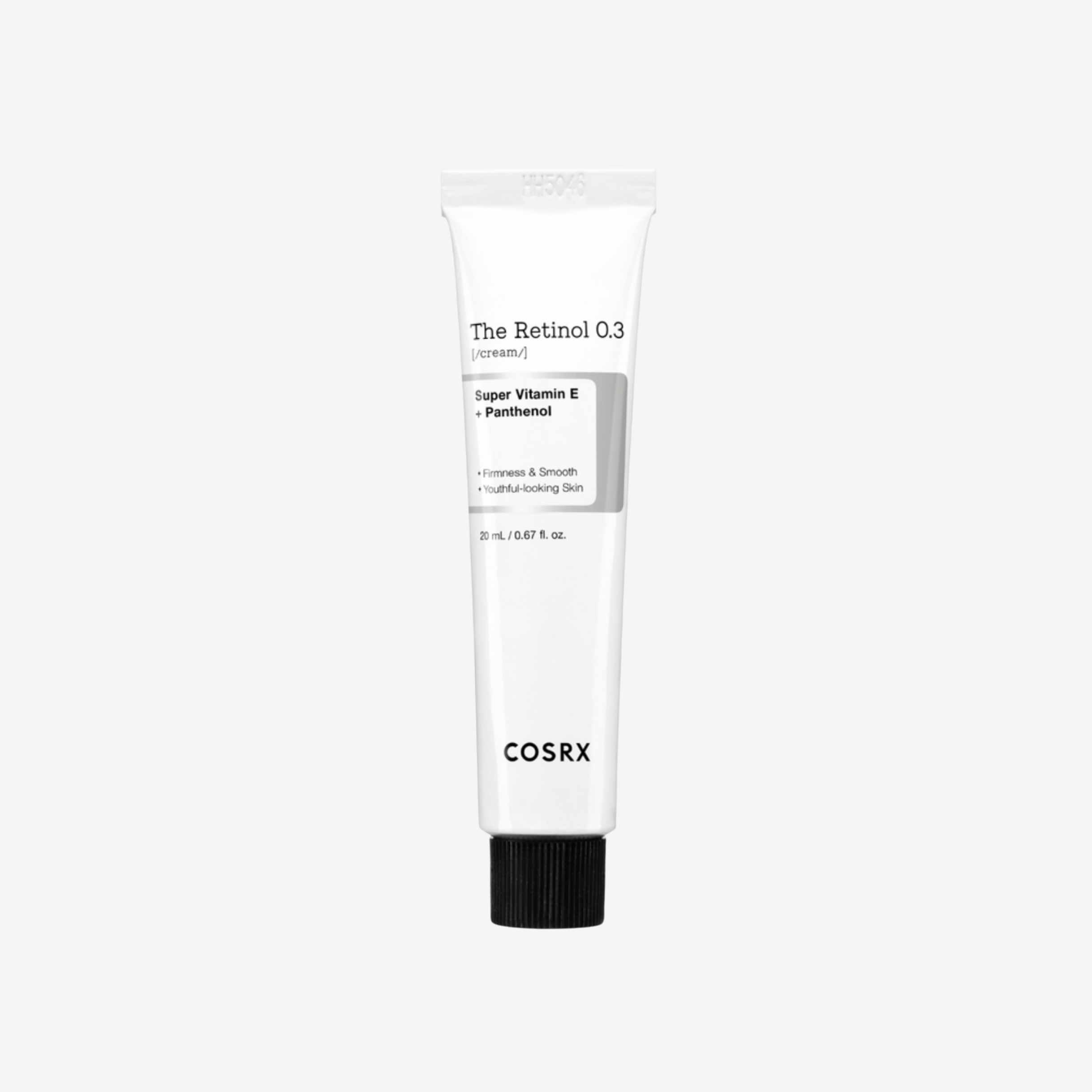 COSRX The Retinol 0.3 Cream 20 ml ansiktskrem i tube med kremet konsistens som gir pleie og bidrar til en jevn og myk hud