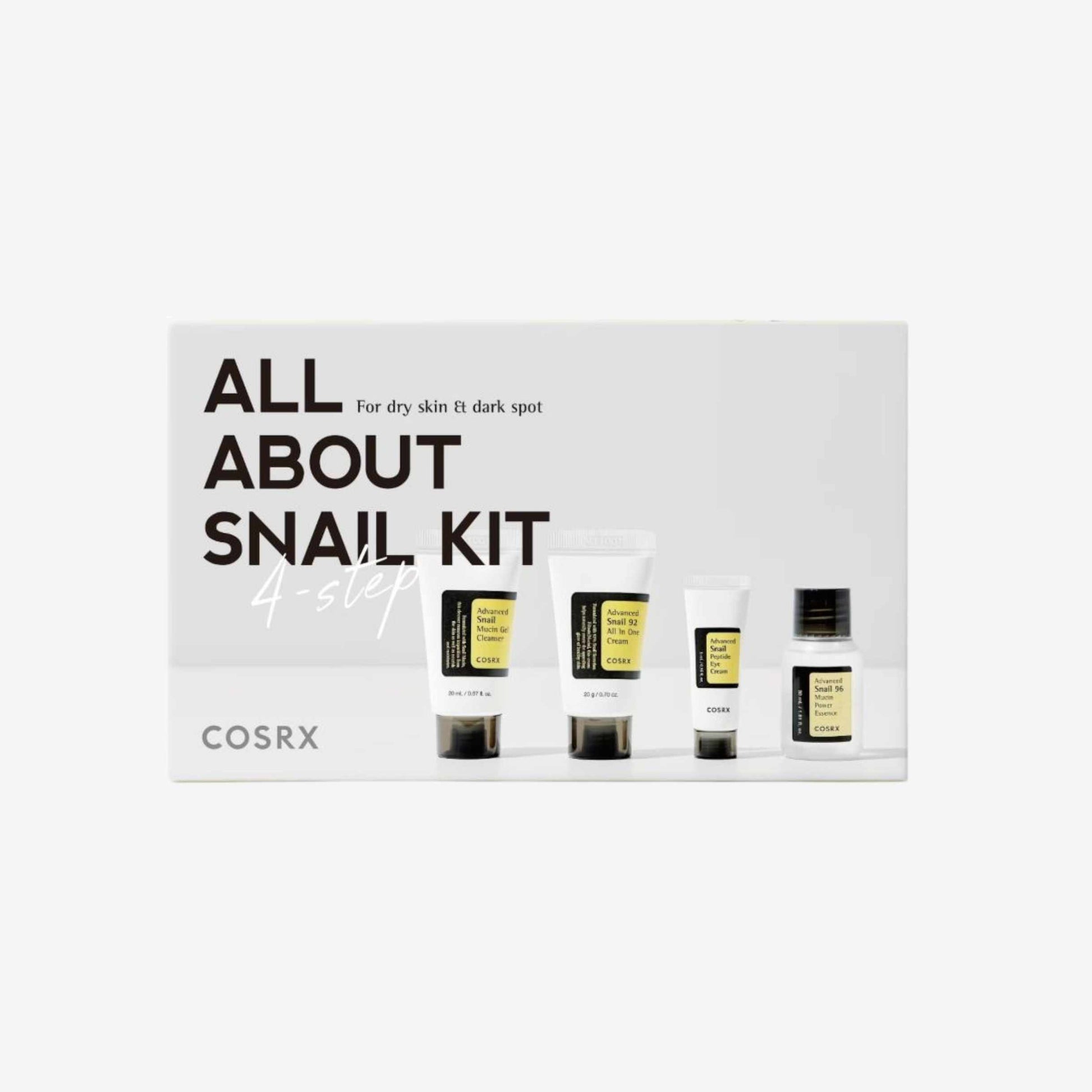 COSRX Advanced Snail Kit hudpleiesett med flere produkter i reisestørrelse som gir fukt og bidrar til en myk og smidig hud