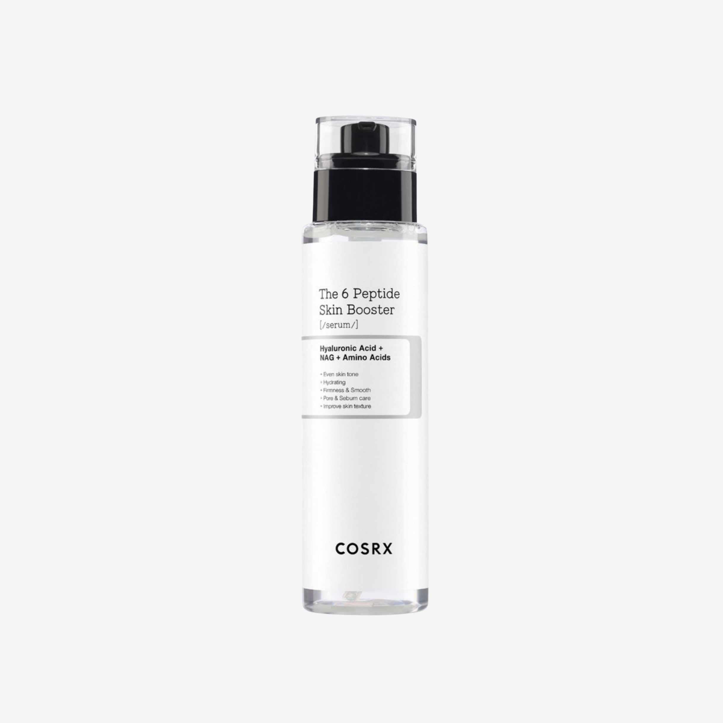 COSRX The 6 Peptide Skin Booster Serum 150 ml ansiktsserum i flaske med pumpe som gir fukt og bidrar til en jevn og frisk hud