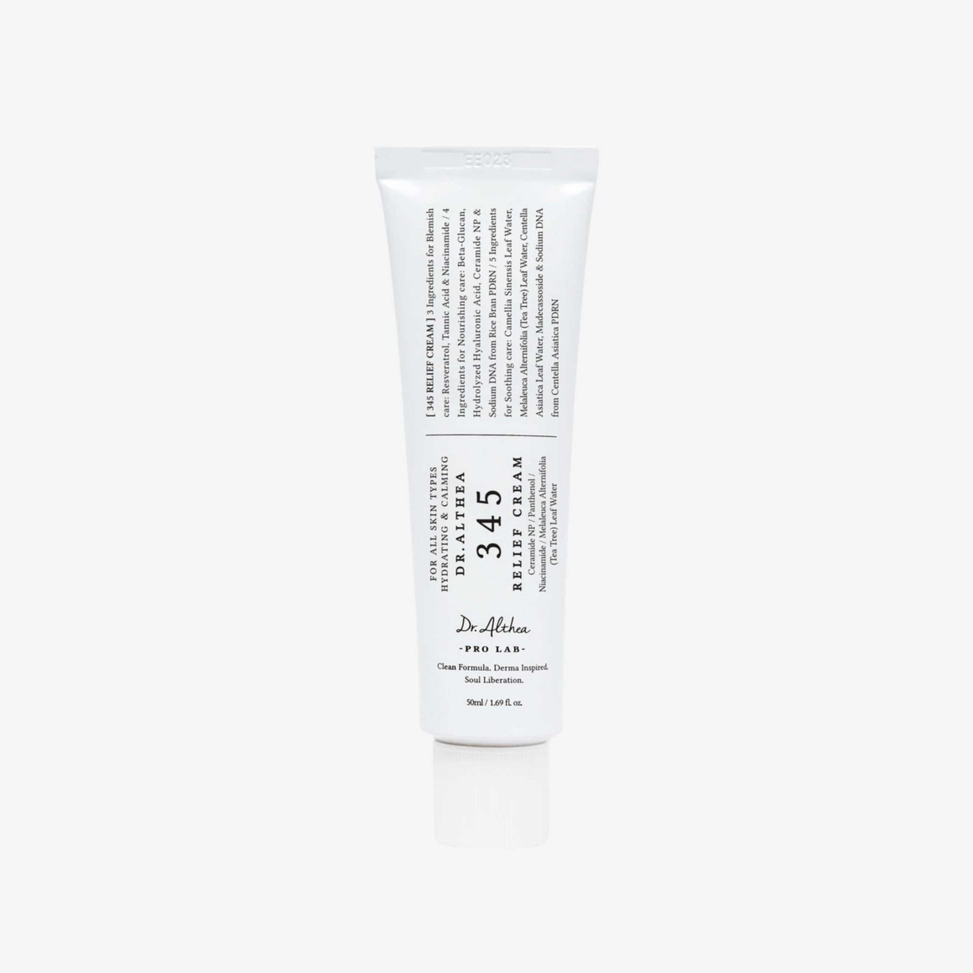 Dr. Althea 345 Relief Cream 50 ml beroligende ansiktskrem med fuktighetsgivende og hudstyrkende ingredienser som bidrar til å redusere irritasjon, styrke hudbarrieren og gi langvarig komfort