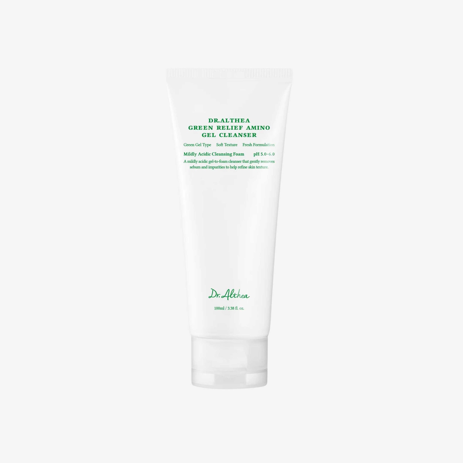 Dr. Althea Green Relief Amino Gel Cleanser 100 ml mild ansiktsrens med aminosyrer som effektivt fjerner urenheter, overflødig talg og sminkerester uten å tørke ut huden