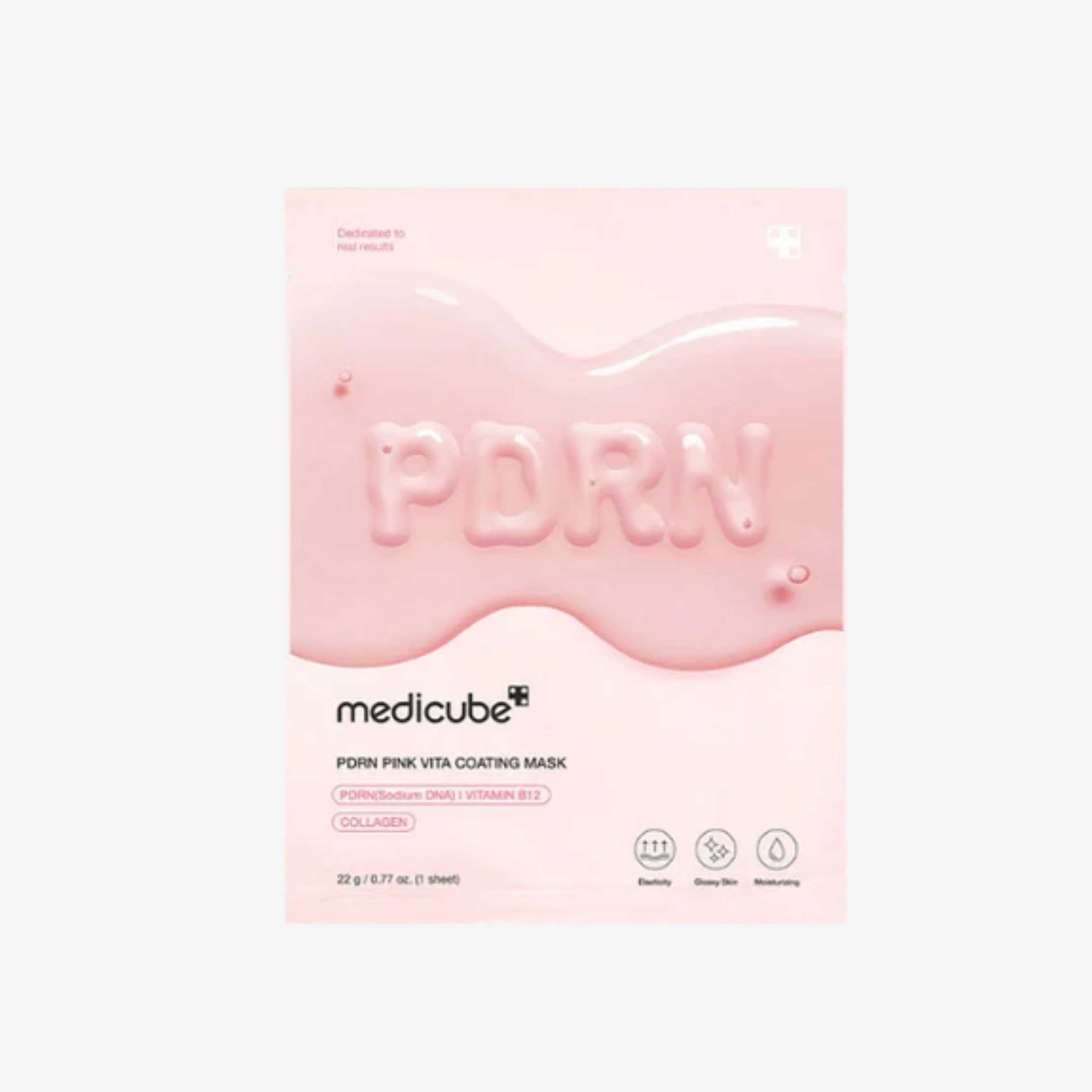 Medicube PDRN Pink Vita Coating Mask 22 g ansiktsmaske med PDRN og vitaminbaserte ingredienser som gir intensiv fuktighet og bidrar til en klarere og mer glødende hud