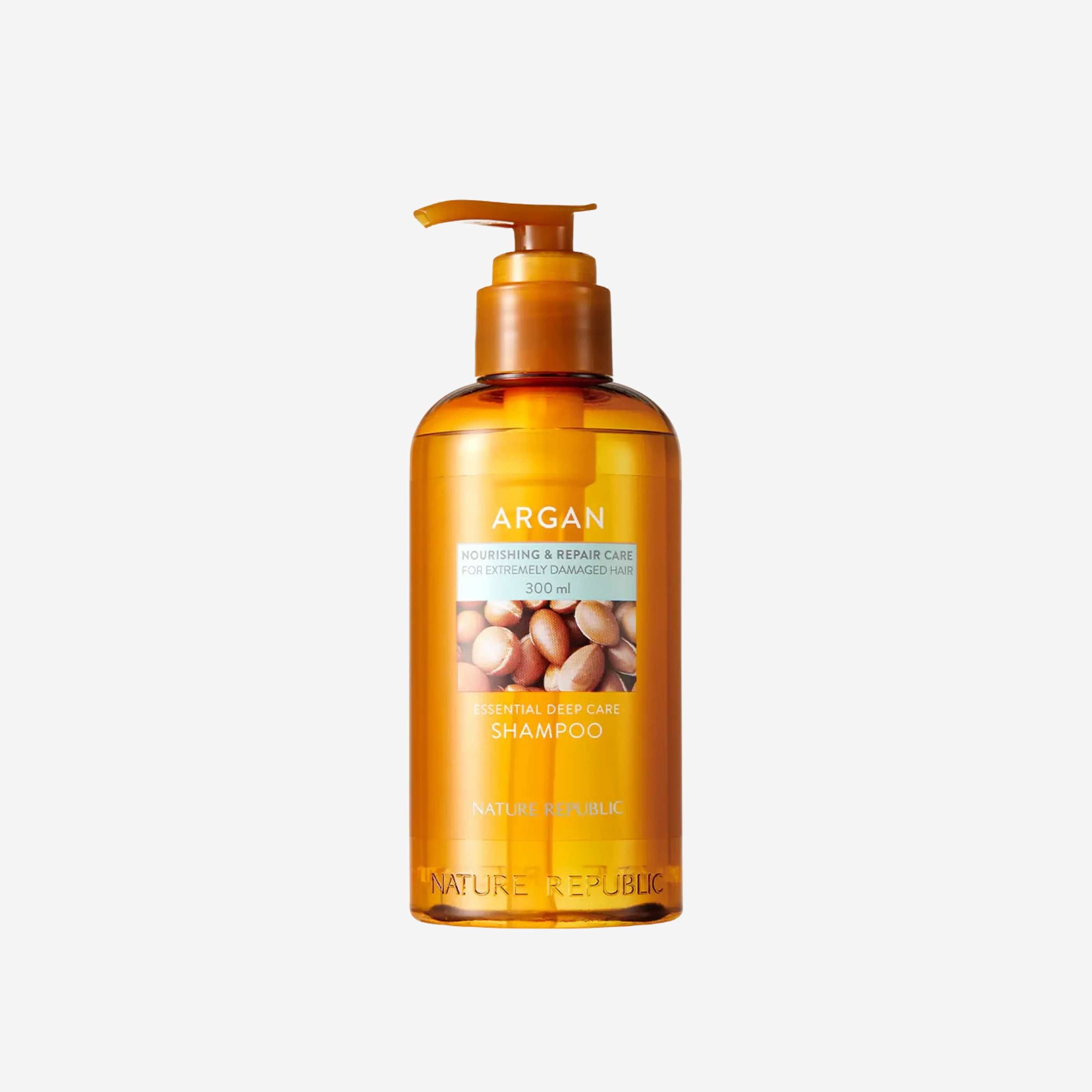 Nature Republic Argan Essential Moisture Repairing Shampoo 300 ml sjampo med arganolje som rengjør håret og bidrar til mykt, glansfullt og velpleid hår