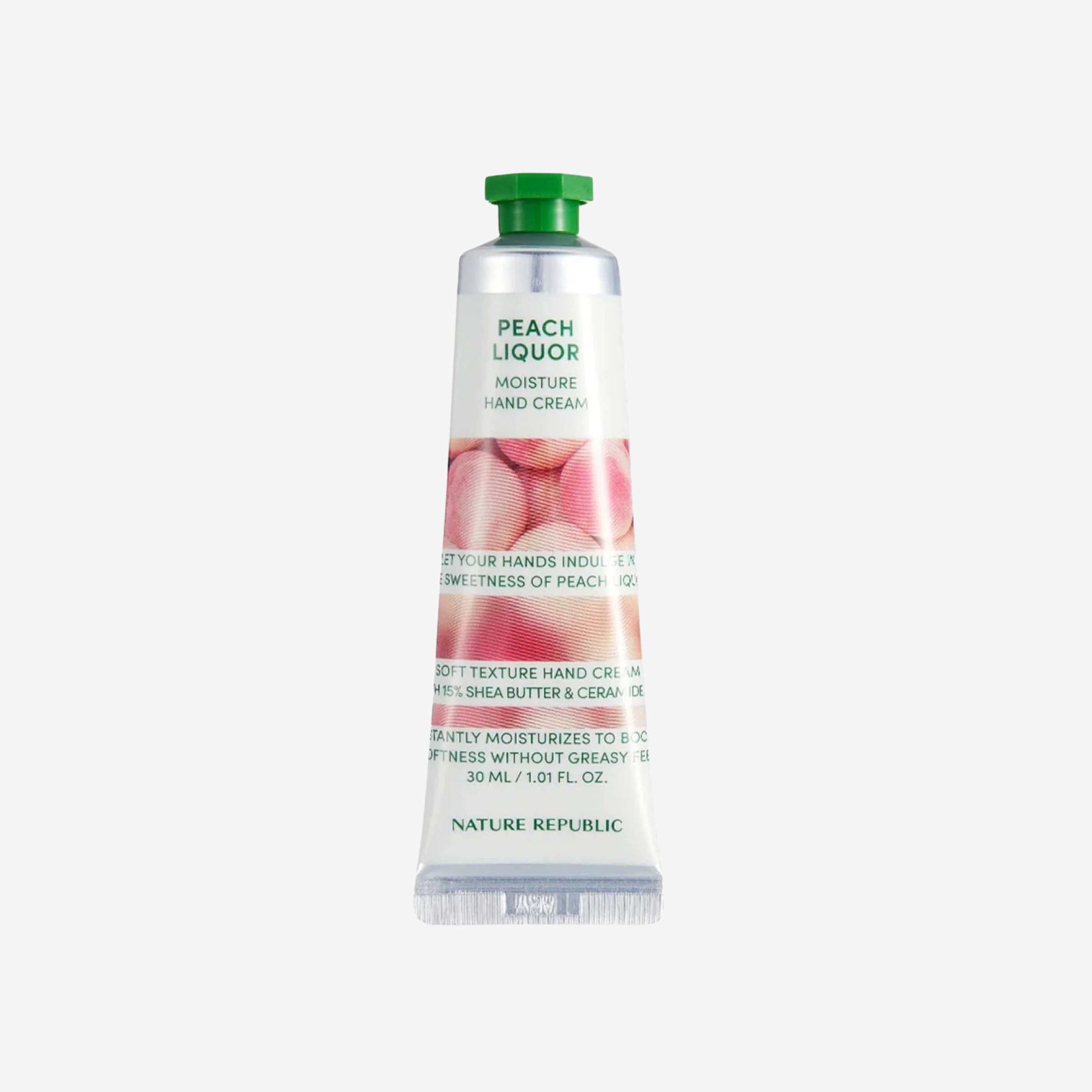Nature Republic Hand & Nature Peach Liquor Hand Cream 30 ml håndkrem med ferskenekstrakt som gir fukt og bidrar til myke og velpleide hender
