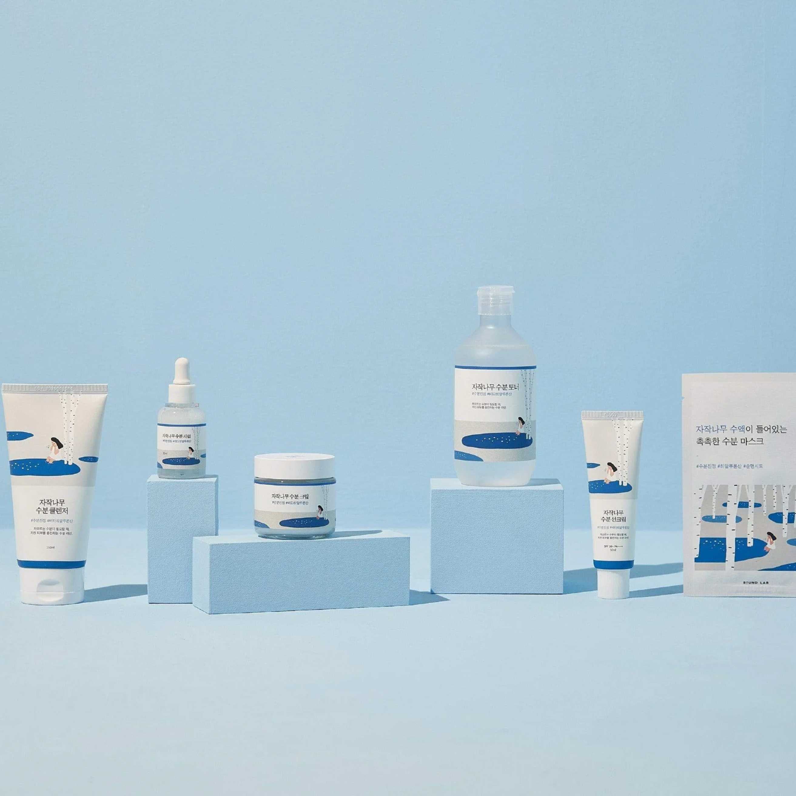 Round Lab Birch Juice toner sammen med produkter fra samme serie
