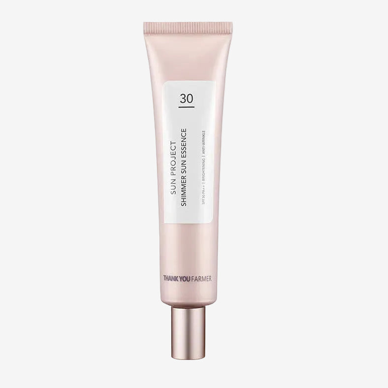 Thank You Farmer Sun Project Shimmer Sun Essence SPF30 PA++ 40 ml lett solkrem i tube med solbeskyttelse og shimmer finish for daglig bruk